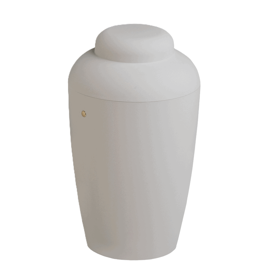 Soft urne i hvid i Den Hjertevarme Afsked – Stofsky Begravelse 92 72 92 92
