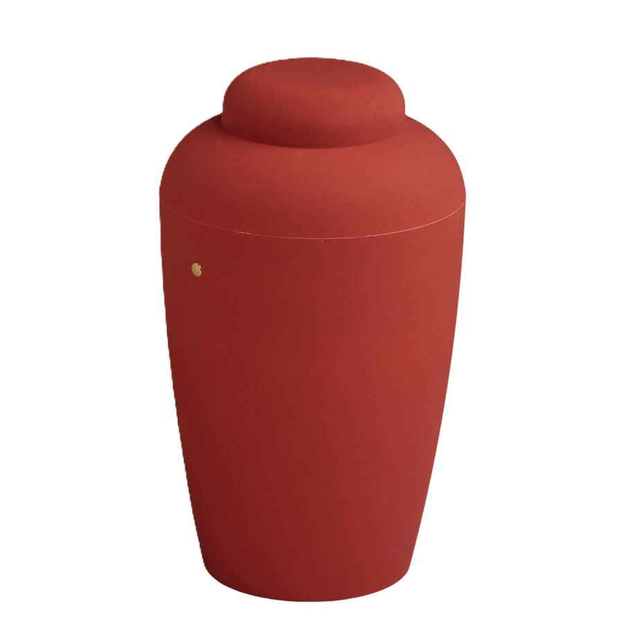 Soft urne i rød i Den Hjertevarme Afsked – Stofsky Begravelse 92 72 92 92