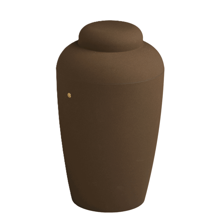Soft urne i brun i Den Hjertevarme Afsked – Stofsky Begravelse 92 72 92 92
