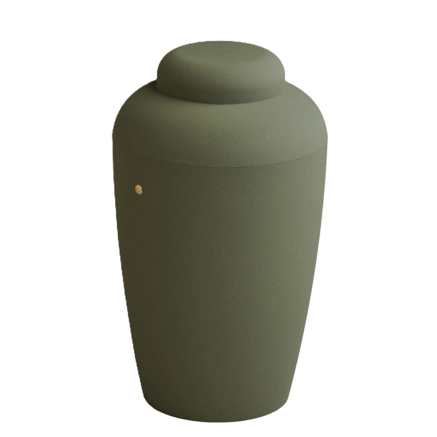 Soft urne i grøn i Den Hjertevarme Afsked – Stofsky Begravelse 92 72 92 92