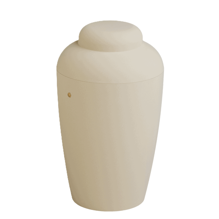 Soft urne i creme i Den Hjertevarme Afsked – Stofsky Begravelse 92 72 92 92